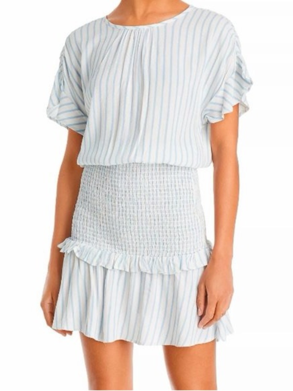 NWT Bloomingdale’s Aqua Striped Smocked Mini Dress - Large